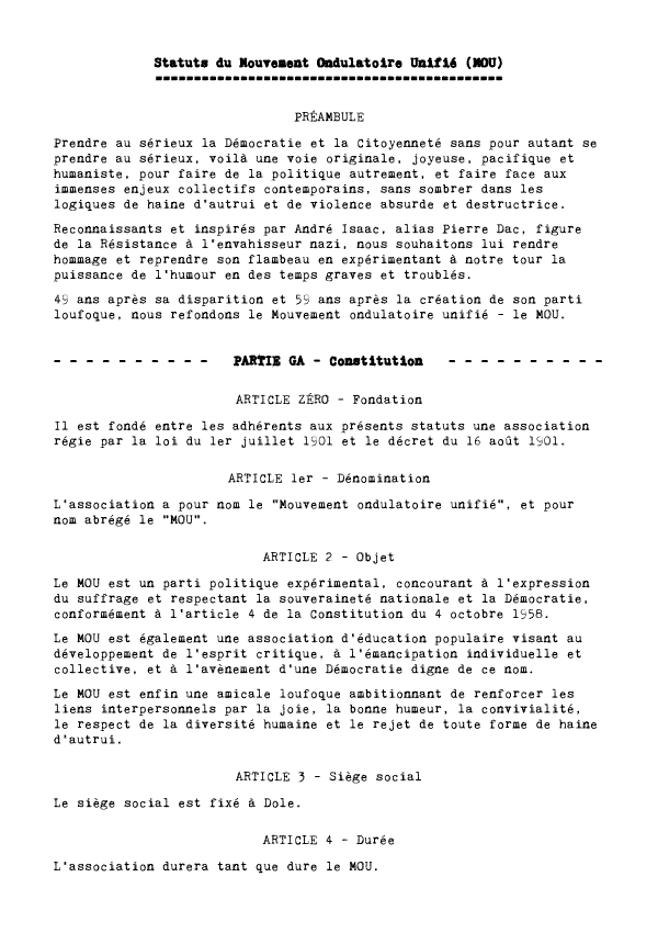 Première page des statuts du MOU